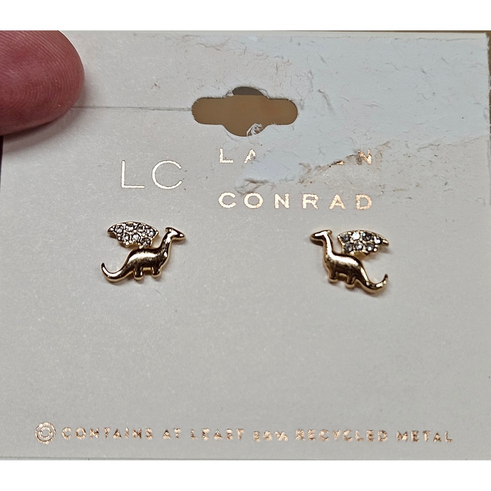 LC Lauren Conrad Gold Tone Dragon With Crystal Accented Wings Stud Earrings NWT